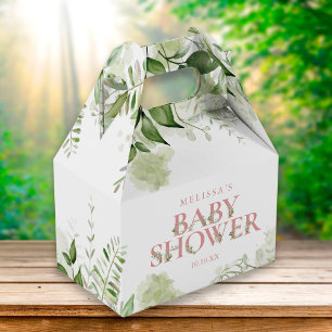 Greenery Botanical Foliage Dusty Rose Baby Shower Favor Box