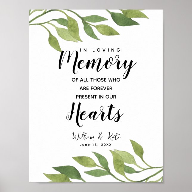 Greenery botanical In loving memory sign (Front)