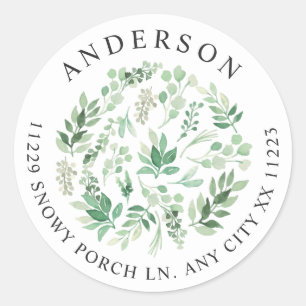 Greenery Botanical return address Classic Round Sticker