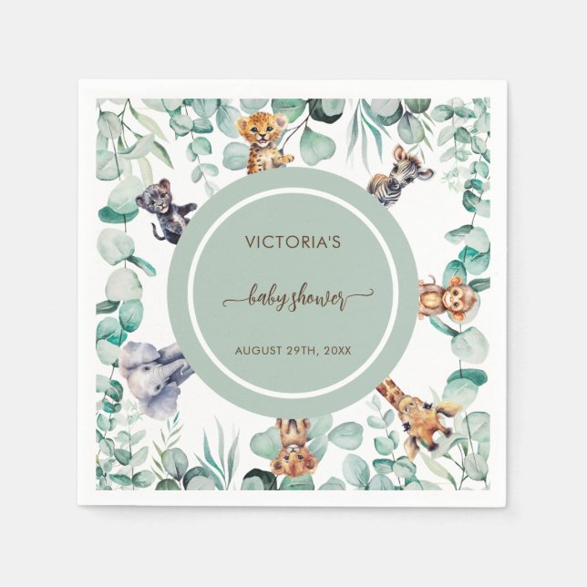 Greenery Botanical Safari Animals Baby Shower  Napkin (Front)
