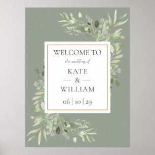 Greenery Botanical Sage Green Wedding Welcome Sign