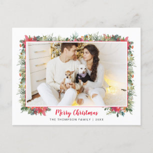 Greenery Botanical Script Photo Christmas Holiday Postcard