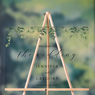 Greenery Botanical Watercolor Wedding Welcome Acrylic Sign
