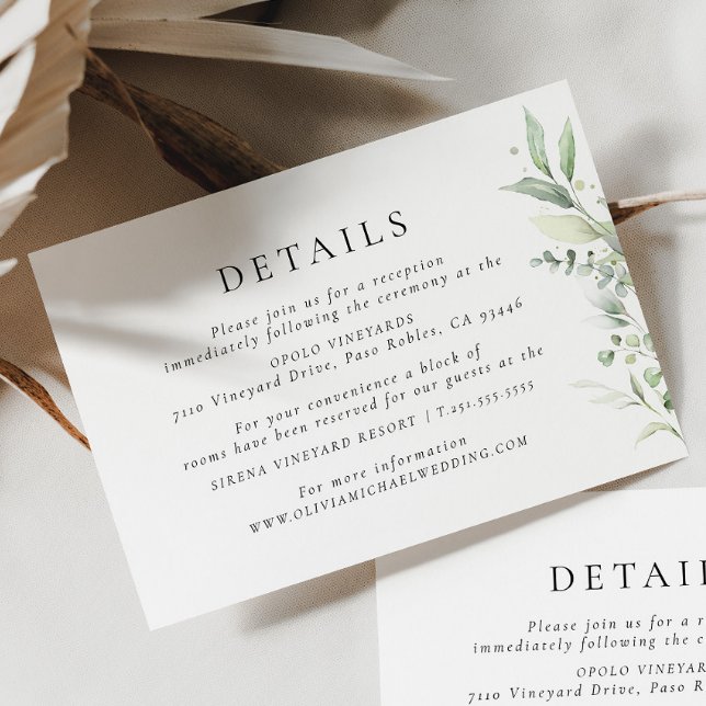 Greenery Botanical Wedding Details Enclosure Card (Details Card)