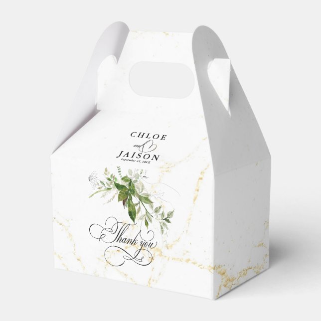 Greenery Botanicals Watercolor Calligraphy Wedding Favor Box (Front Side)