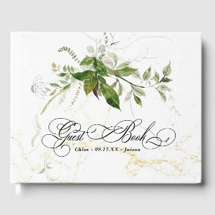 Greenery Botanicals Watercolor Calligraphy Wedding Guest Book