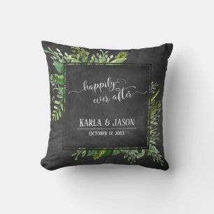 Greenery Bouquet Happily Ever After Chalkboard Throw Pillow