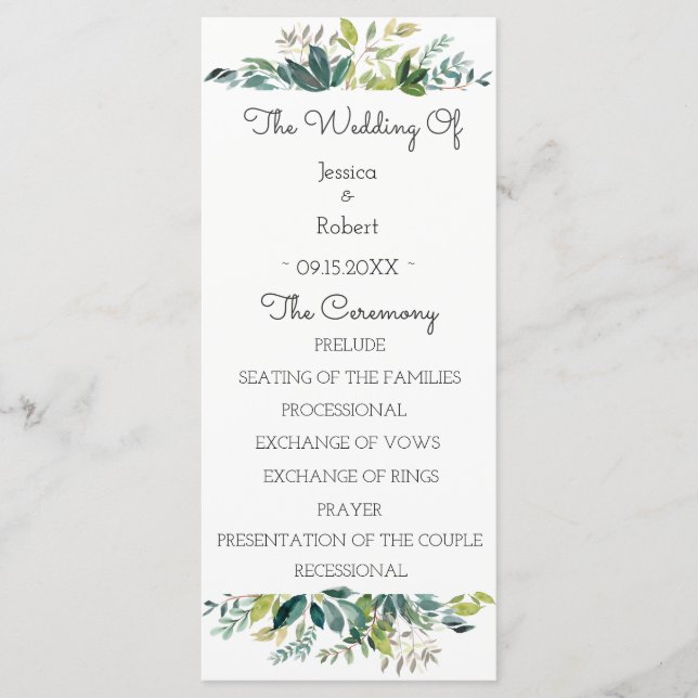 Greenery Bouquet Wedding Program (Front)