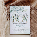 Greenery Boy Baby Shower Invitation<br><div class="desc">Eucalyptus Greenery Boy Baby Shower Invitation with green and gold decorative "Boy" letters.  You can personalize this invitation with your own details under the "Personalize this template" section.</div>