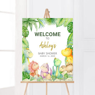 Greenery Boy Dinosaur Baby Shower Welcome Poster