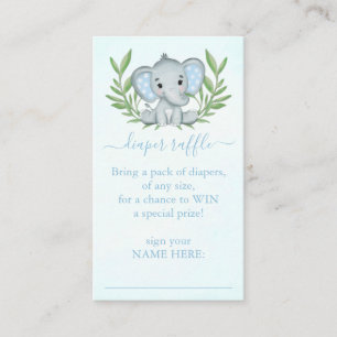 Greenery Boy Elephant Diaper Raffle Enclosure Card
