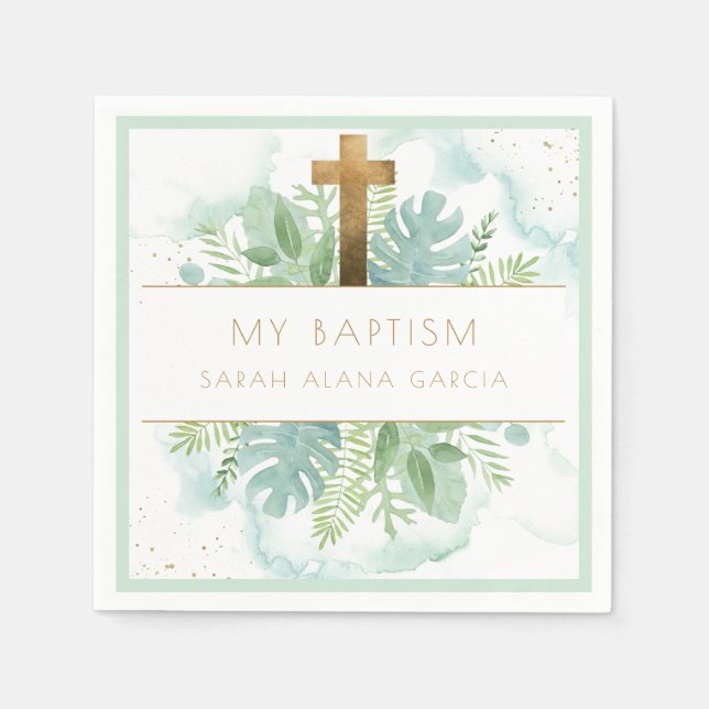 Greenery Boy/Girl Baptism Pale Green Napkin (Front)