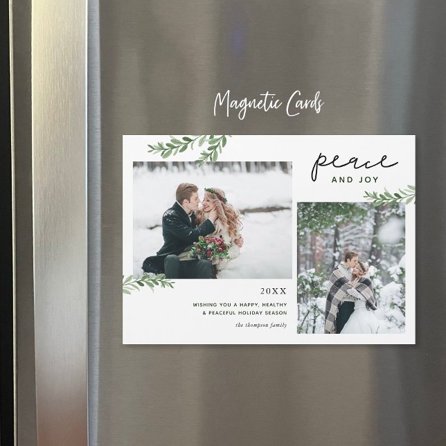 Greenery Branches 2 Photo Magnetic Holiday Card (Creator Uploaded)