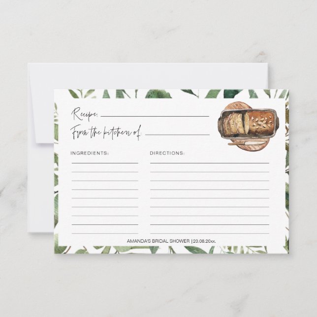 Greenery Bread Kitchen Bridal Shower Recipe Cards (Front)