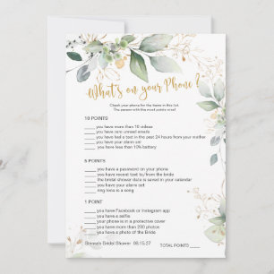 Greenery Bridal Game What's on Your Phone Card