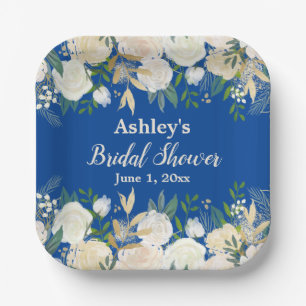 Greenery Bridal Shower Blue Gold Engagement Party Paper Plate