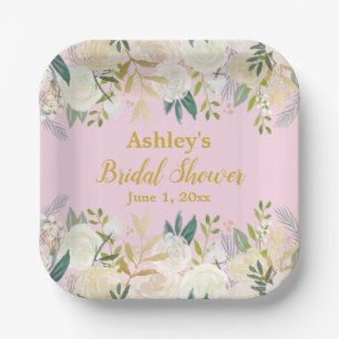 Greenery Bridal Shower Blush Gold Engagement Party Paper Plate