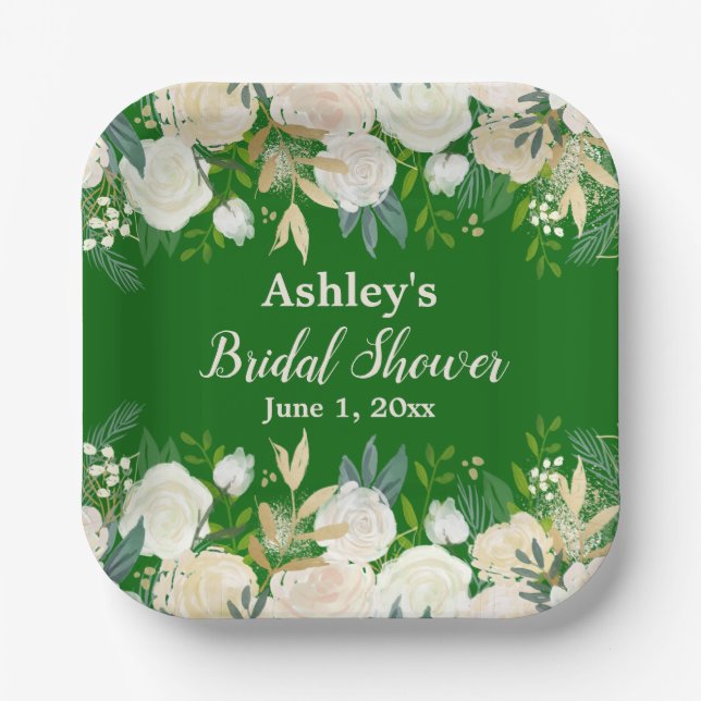 Greenery Bridal Shower Emerald Engagement Party Paper Plate (Front)