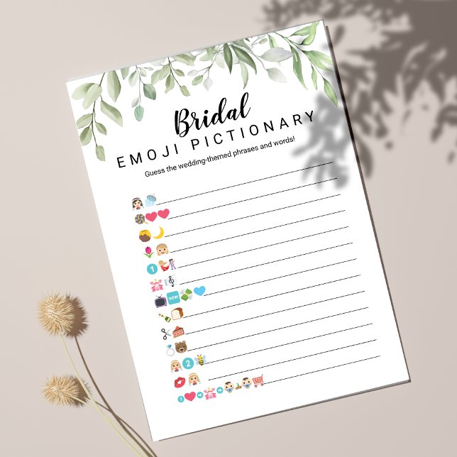 Greenery Bridal Shower Emoji Pictionary Game Card (Creator Uploaded)