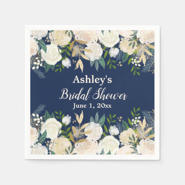 Greenery Bridal Shower Navy Blue Engagement Party  Napkin (Front)