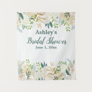 Greenery Bridal Shower Photo Booth Backdrop Floral Tapestry