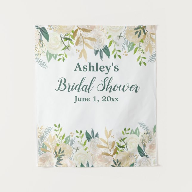Greenery Bridal Shower Photo Booth Backdrop Floral Tapestry (Front)