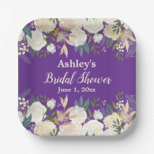 Greenery Bridal Shower Purple Engagement Party Paper Plate