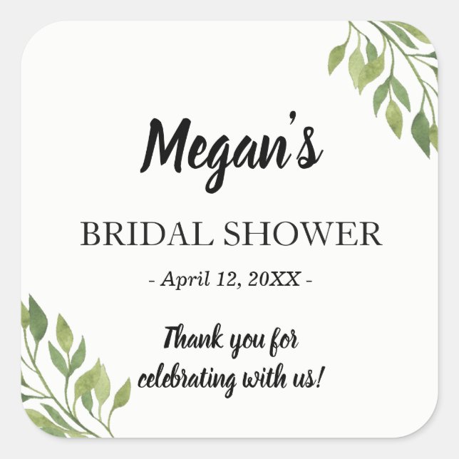 Greenery Bridal shower sticker | favour thank you (Front)