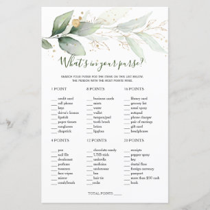 Greenery Bridal Shower What's in Your Purse Game