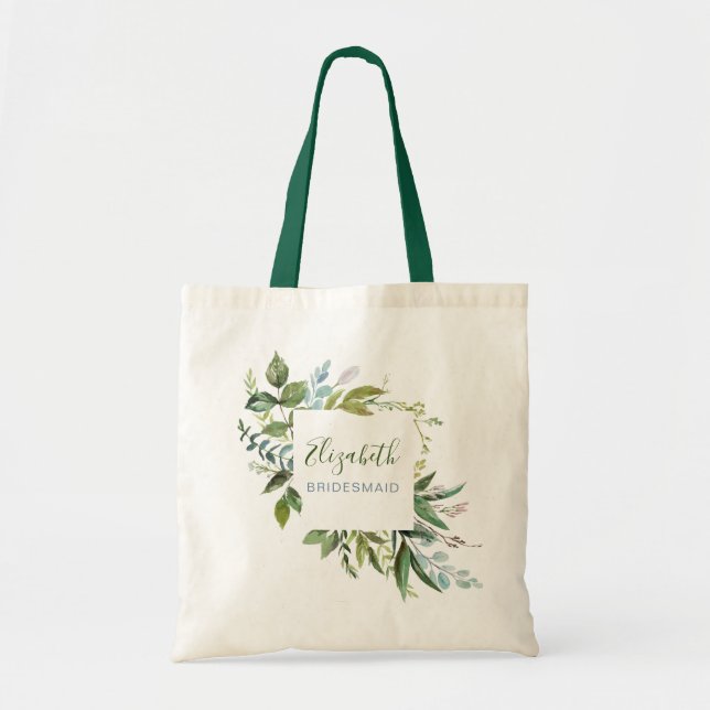 Greenery Bridal with Name Tote Bag (Front)