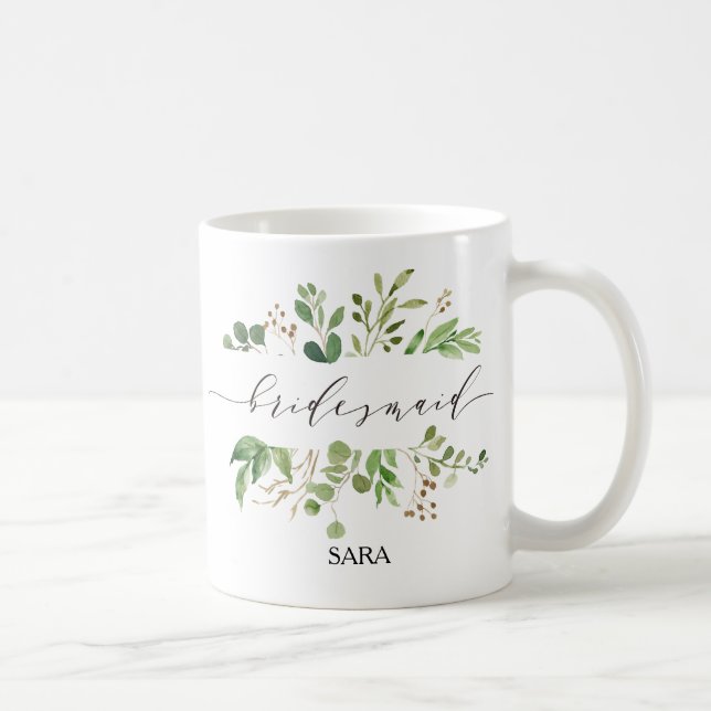 Greenery Bridesmaid Personalized-11 Coffee Mug (Right)