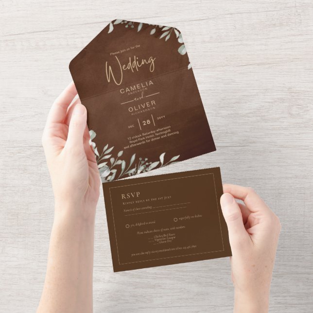 Greenery Brown Wedding Fall Winter All In One Invitation (Tearaway)