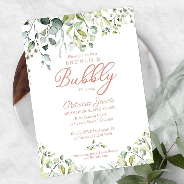 Greenery Brunch And Bubbly Bridal Shower Invitatio Invitation (Creator Uploaded)