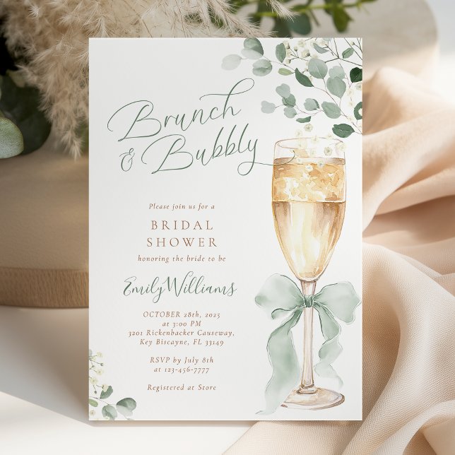 Greenery Brunch and Bubbly Bridal Shower Invitation (Creator Uploaded)