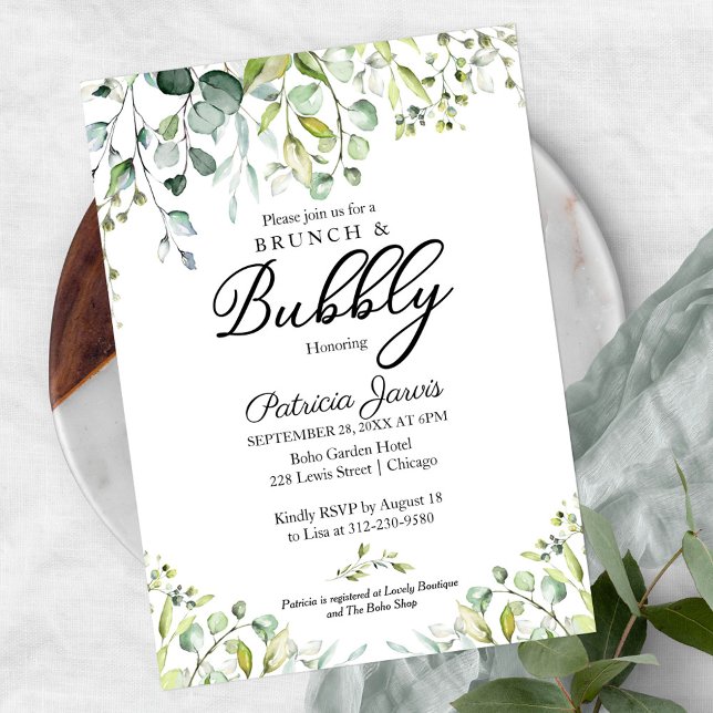 Greenery Brunch And Bubbly Bridal Shower Invitation (Creator Uploaded)