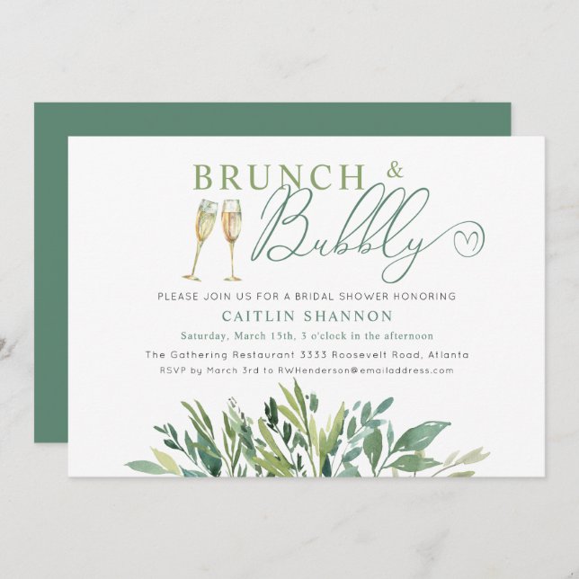 Greenery Brunch and Bubbly Bridal Shower Invitation (Front/Back)