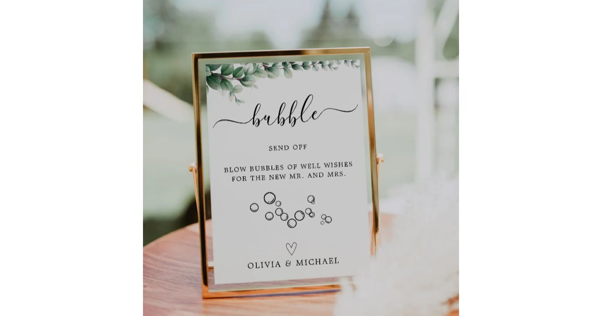 Send Off Sticker Greenery Bubble Send Off Sign, Wedding Sign, Invitation | Zazzle
