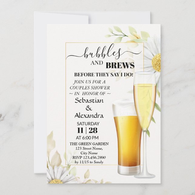 Greenery Bubbles and Brews Couples Shower Invitation (Front)