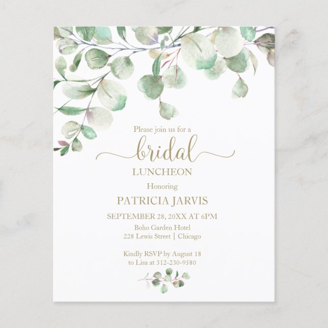 Greenery Budget Bridal Luncheon Invitations (Front)
