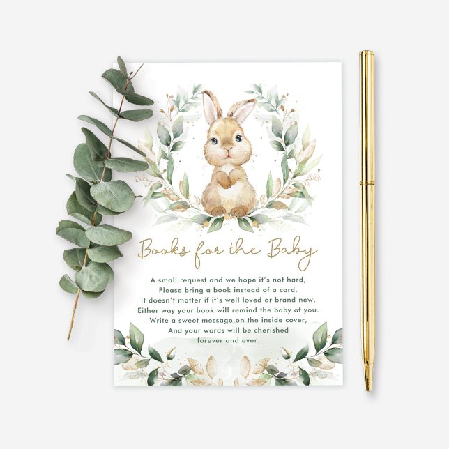 Greenery Bunny Books for Baby Neutral Shower Enclosure Card (Creator Uploaded)