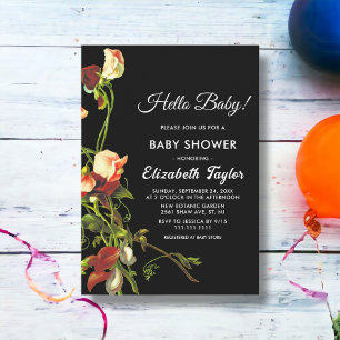 Greenery Burgundy Roses Black Floral Baby Shower Invitation