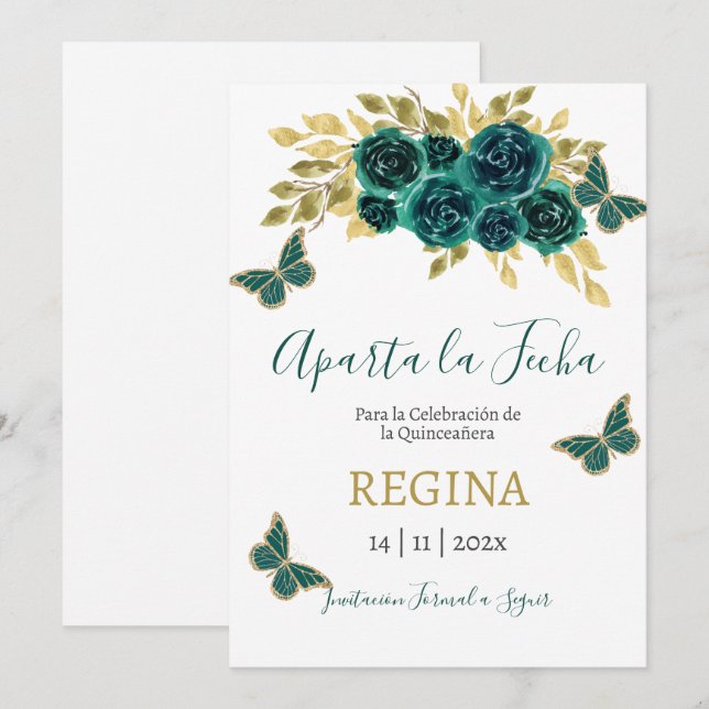 Greenery Butterfly Quinceanera Save The Date (Front/Back)