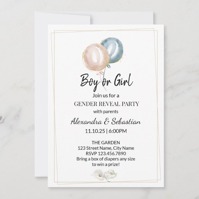 Greenery Calla Lily Gender Reveal Invitation (Front)