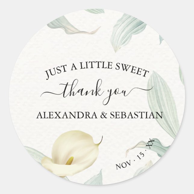 Greenery Calla Lily Wedding Thank You   Classic Round Sticker (Front)