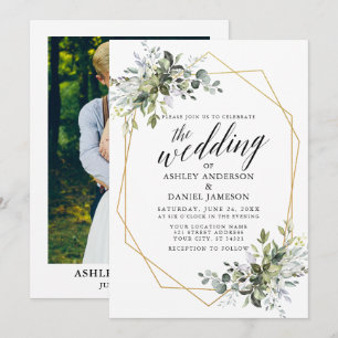 Greenery Calligraphy Geometric Photo Wedding Invitation