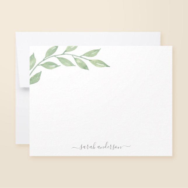 Greenery Calligraphy Personalized Stationery Card (Creator Uploaded)