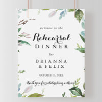 Greenery Calligraphy Rehearsal Dinner Welcome Sign