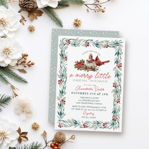 Greenery Cardinal Merry Little Bridal Shower Invitation