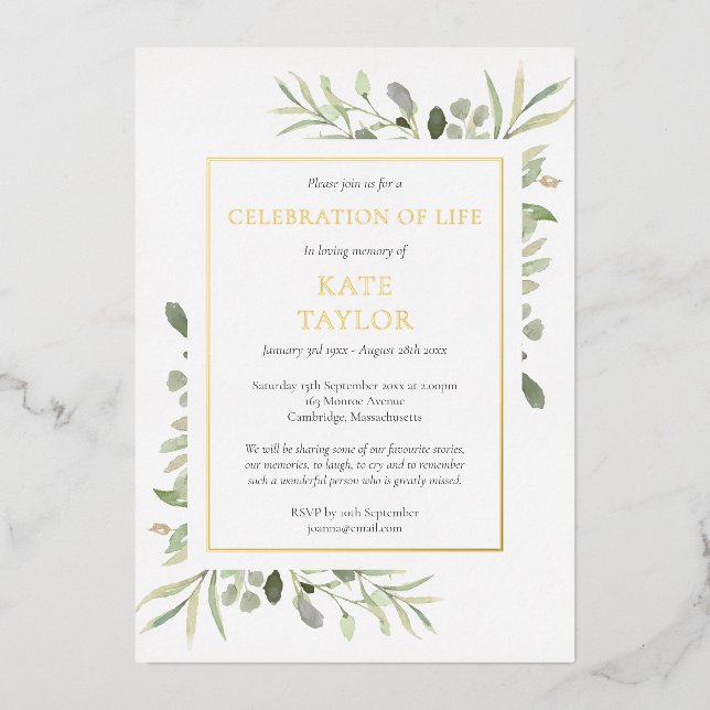 Greenery Celebration of Life Funeral Gold (Front)