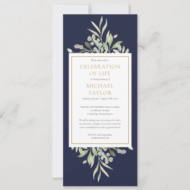 Greenery Celebration of Life Funeral Service  Invitation (Front)